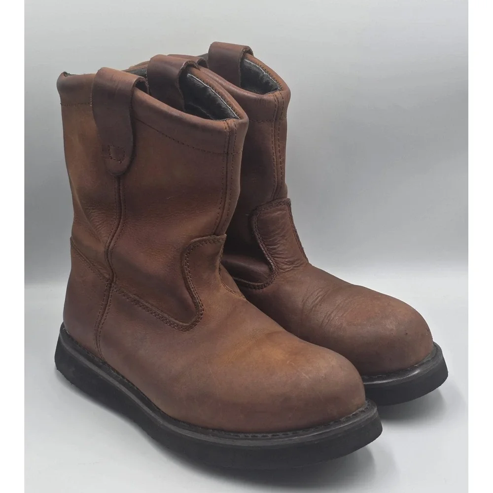 Brahma Hutch II Leather Steel Toe Work Boots Mid Calf Brown Mens 8.5 Wide Safety